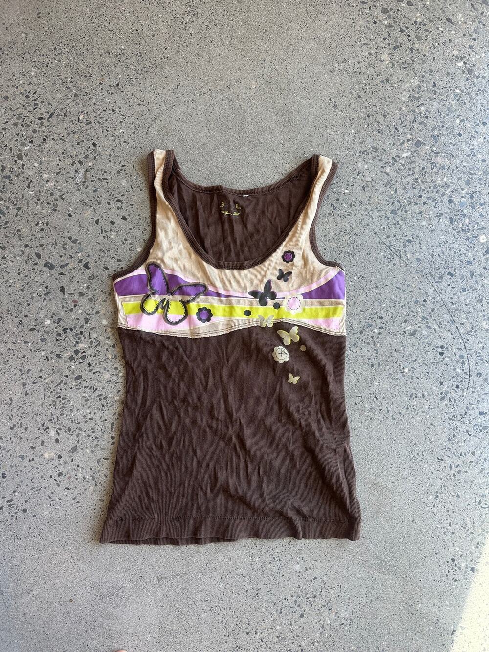 Vintage Women's Large Top Y2K Brown Butterfly Graphic Tank Top Fairy Grunge